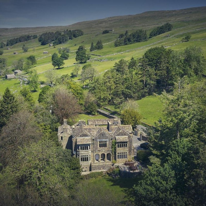 Aerial photo of Oughtershaw Hall in the Yorkshire Dales